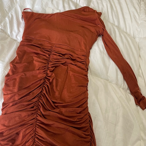 NWT One Shoulder Mini Dress Bronze Size 12 - Picture 4 of 6
